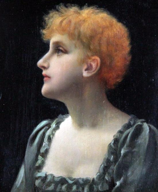 Charles Frederick Lowcock (1878-1922) Portrait of a red haired beauty 6 x 5in.